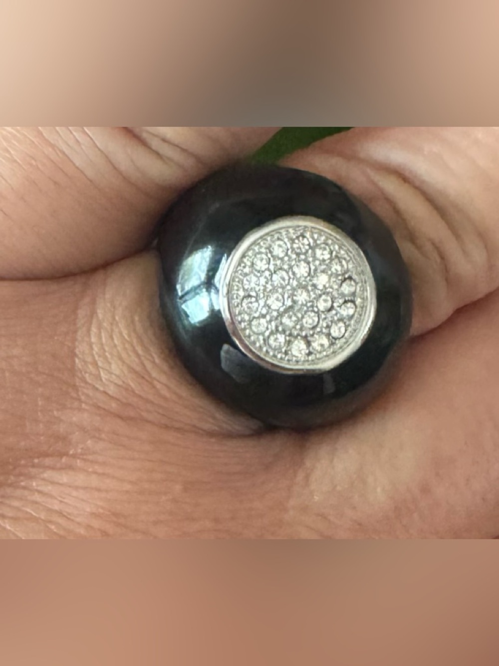 Elegant Black Resin Ring with Pavé Crystal Disc